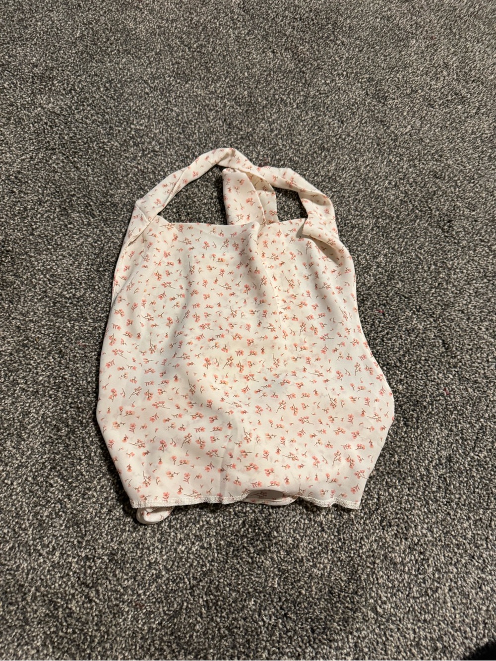 Cream Floral Print Tank Top with Pink Accents